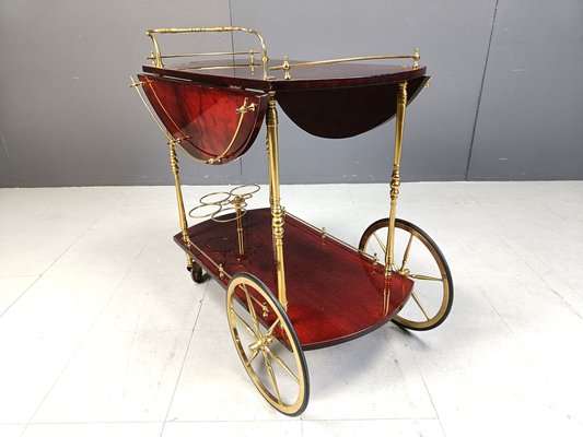 Italian Lacquered Goatskin Parchment Serving Bar Cart attributed to Aldo Tura, 1960s-IRH-2032330