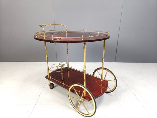 Italian Lacquered Goatskin Parchment Serving Bar Cart attributed to Aldo Tura, 1960s-IRH-2032330