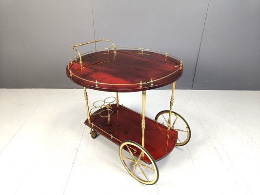 Italian Lacquered Goatskin Parchment Serving Bar Cart attributed to Aldo Tura, 1960s-IRH-2032330