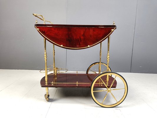 Italian Lacquered Goatskin Parchment Serving Bar Cart attributed to Aldo Tura, 1960s-IRH-2032330