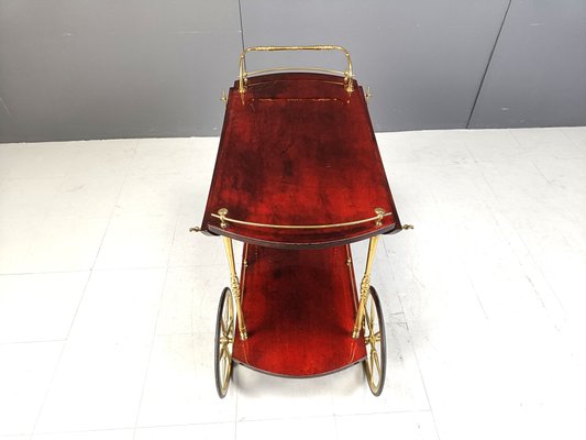 Italian Lacquered Goatskin Parchment Serving Bar Cart attributed to Aldo Tura, 1960s-IRH-2032330