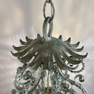 Italian Lantern in Light Green Wrought Iron and Amber Glass, 1890s-TBU-2034894