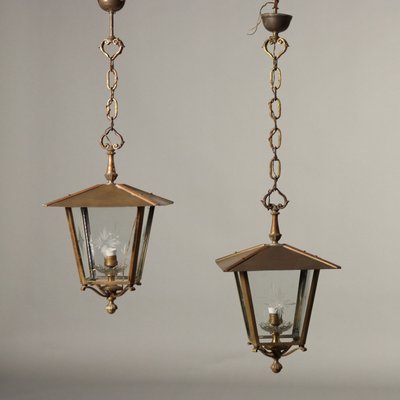 Italian Lanterns in Brass and Glass, Set of 2-VMM-2033346