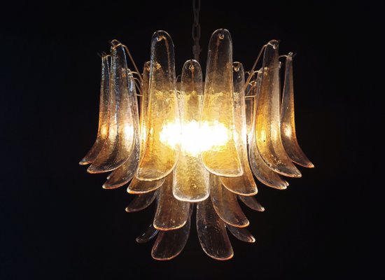 Italian Lattimo Murano Glass Chandelier with 36 Amber-Colored Petals,1988-FHZ-878762