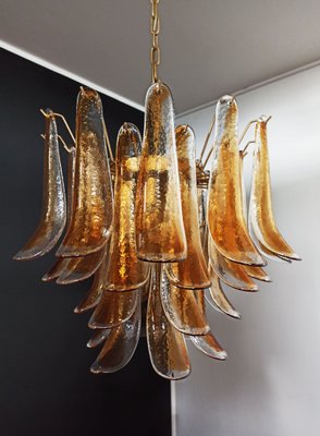 Italian Lattimo Murano Glass Chandelier with 36 Amber-Colored Petals,1988-FHZ-878762