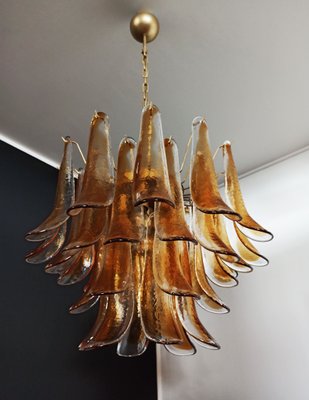 Italian Lattimo Murano Glass Chandelier with 36 Amber-Colored Petals,1988-FHZ-878762