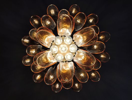 Italian Lattimo Murano Glass Chandelier with 36 Amber-Colored Petals,1988-FHZ-878762