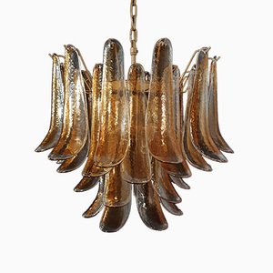 Italian Lattimo Murano Glass Chandelier with 36 Amber-Colored Petals,1988-FHZ-878762