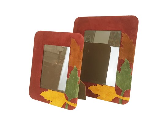 Italian Leather, Velvet and Glass Picture Frames, 1980s, Set of 2-RD-2020519