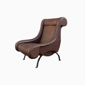 Italian Leatherette Armchair with Metal Feet, 1960s-EH-853016