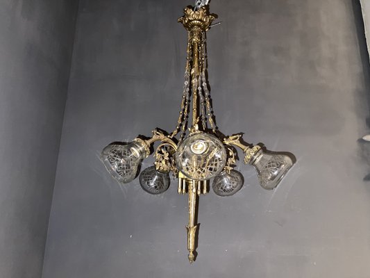 Italian Liberty Bronze Chandelier, 1940s-JJC-989122