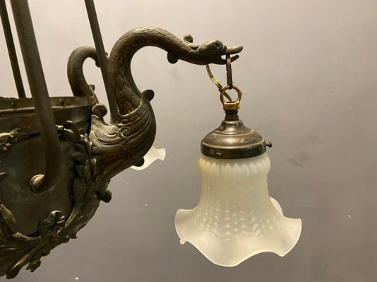 Italian Liberty Chandelier in Bronze, 1940s-JJC-1175397