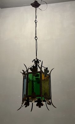 Italian Light Pendant in Wrought Iron and Glass-JJC-1275805