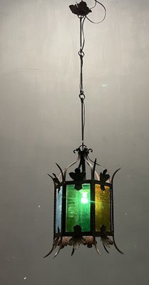 Italian Light Pendant in Wrought Iron and Glass-JJC-1275805