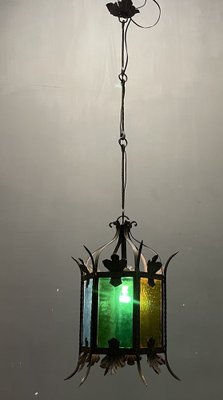 Italian Light Pendant in Wrought Iron and Glass-JJC-1275805