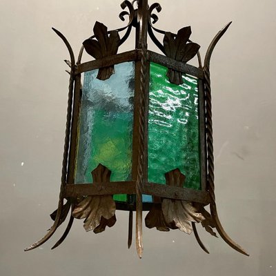 Italian Light Pendant in Wrought Iron and Glass-JJC-1275805