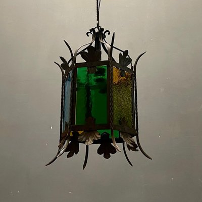 Italian Light Pendant in Wrought Iron and Glass-JJC-1275805