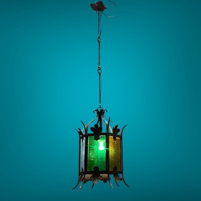 Italian Light Pendant in Wrought Iron and Glass-JJC-1275805