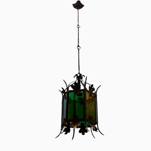 Italian Light Pendant in Wrought Iron and Glass-JJC-1275805