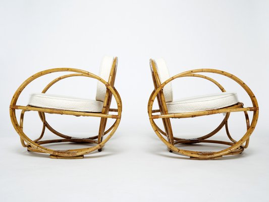 Italian Living Room Set in Bamboo with Bouclé Fabric, 1960s, Set of 4-YJA-1279606