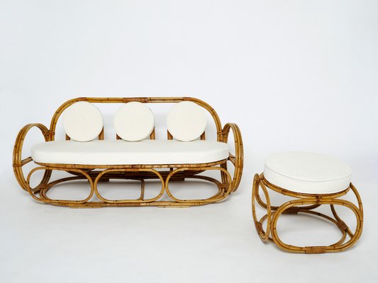 Italian Living Room Set in Bamboo with Bouclé Fabric, 1960s, Set of 4-YJA-1279606