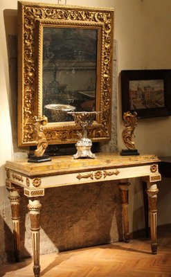 Italian Louis XVI White Lacquer and Giltwood Console with Scagliola Siena Marble Top-AXE-1433444