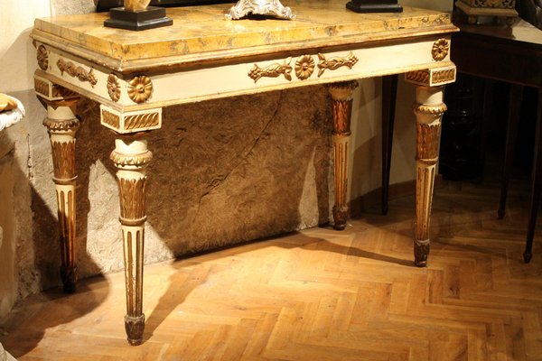 Italian Louis XVI White Lacquer and Giltwood Console with Scagliola Siena Marble Top-AXE-1433444