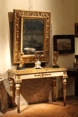 Italian Louis XVI White Lacquer and Giltwood Console with Scagliola Siena Marble Top-AXE-1433444