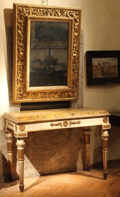 Italian Louis XVI White Lacquer and Giltwood Console with Scagliola Siena Marble Top-AXE-1433444