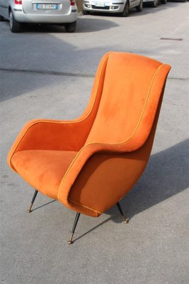 Italian Lounge Chair in Orange Velvet by Aldo Mordelli for ISA, 1950s-EH-1791714