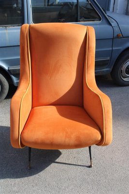 Italian Lounge Chair in Orange Velvet by Aldo Mordelli for ISA, 1950s-EH-1791714