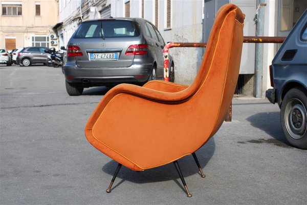 Italian Lounge Chair in Orange Velvet by Aldo Mordelli for ISA, 1950s-EH-1791714