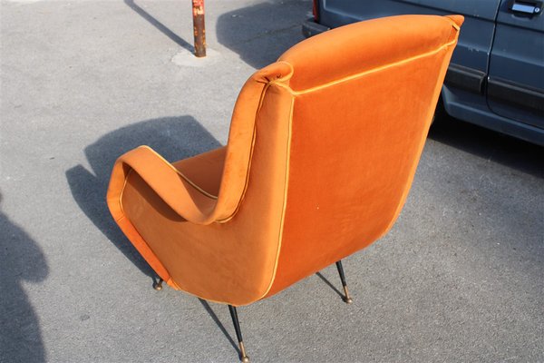 Italian Lounge Chair in Orange Velvet by Aldo Mordelli for ISA, 1950s-EH-1791714