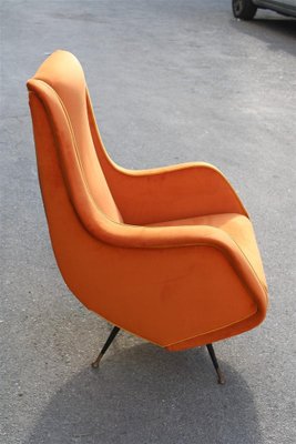 Italian Lounge Chair in Orange Velvet by Aldo Mordelli for ISA, 1950s-EH-1791714