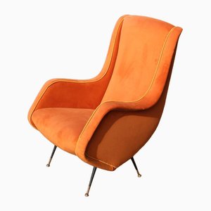 Italian Lounge Chair in Orange Velvet by Aldo Mordelli for ISA, 1950s-EH-1791714