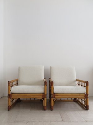 Italian Lounge Chairs in Bamboo and Indian Cane, 1970s, Set of 2-CC-1603833