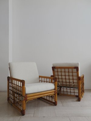 Italian Lounge Chairs in Bamboo and Indian Cane, 1970s, Set of 2-CC-1603833