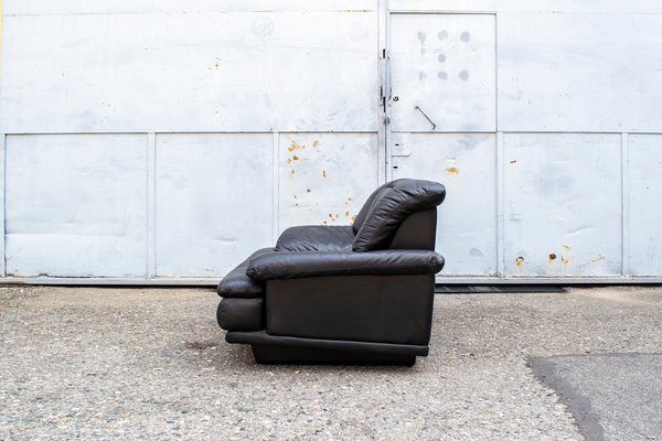 Italian Lounge Chairs in Black Leather, 1970s, Set of 2-VCV-1348224