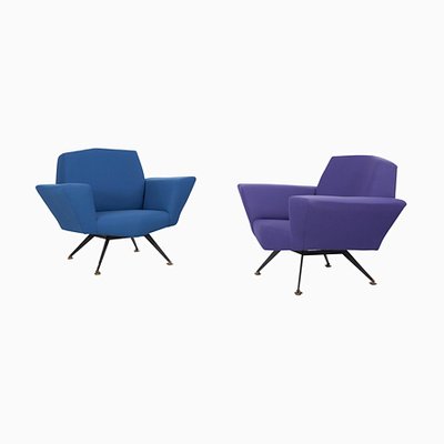 Italian Lounge Chairs in Blue and Violet by Lenzi for Studio Tecnico, 1950s, Set of 2-AA-1231922