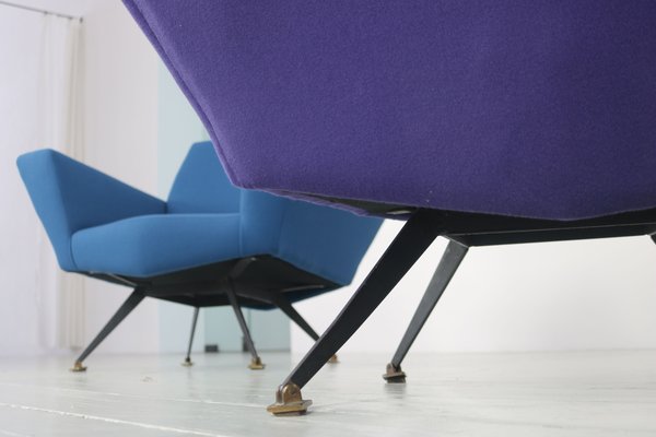 Italian Lounge Chairs in Blue and Violet by Lenzi for Studio Tecnico, 1950s, Set of 2-AA-1231922