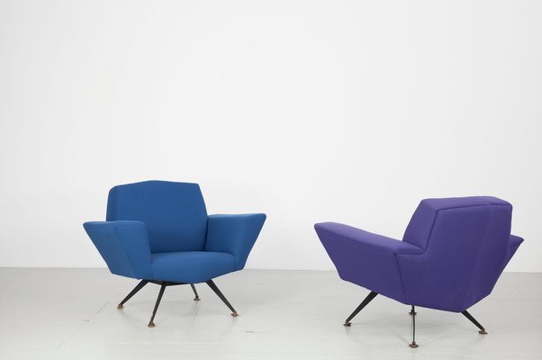 Italian Lounge Chairs in Blue and Violet by Lenzi for Studio Tecnico, 1950s, Set of 2-AA-1231922