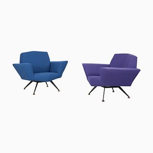 Italian Lounge Chairs in Blue and Violet by Lenzi for Studio Tecnico, 1950s, Set of 2-AA-1231922