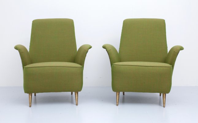 Italian Lounge Chairs in Fabric and Brass from I.S.A., 1960s, Set of 2-ITV-1299210