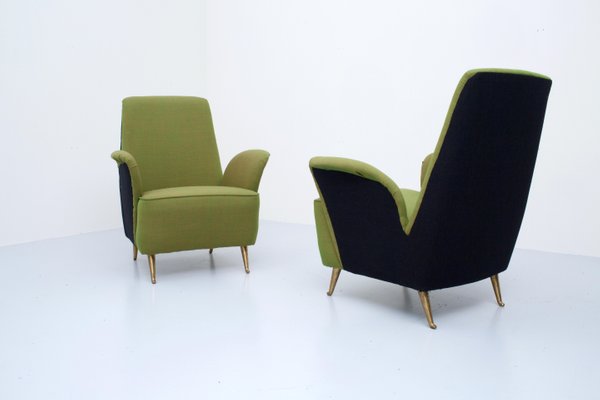 Italian Lounge Chairs in Fabric and Brass from I.S.A., 1960s, Set of 2-ITV-1299210