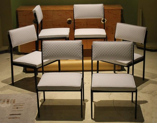 Italian Low Lounge Chairs with Black Iron Frame and Ice White Upholster by Milo Baughman, 1950s, Set of 6-AXE-1433461