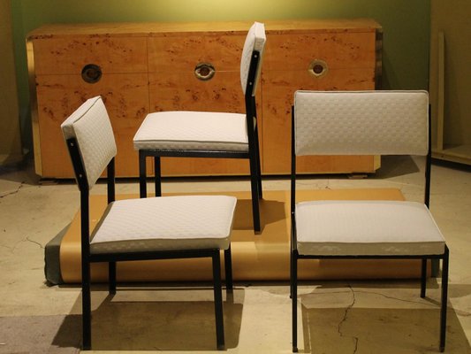 Italian Low Lounge Chairs with Black Iron Frame and Ice White Upholster by Milo Baughman, 1950s, Set of 6-AXE-1433461