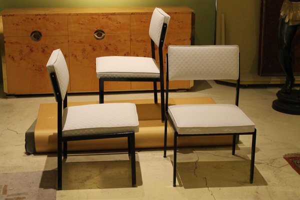 Italian Low Lounge Chairs with Black Iron Frame and Ice White Upholster by Milo Baughman, 1950s, Set of 6-AXE-1433461