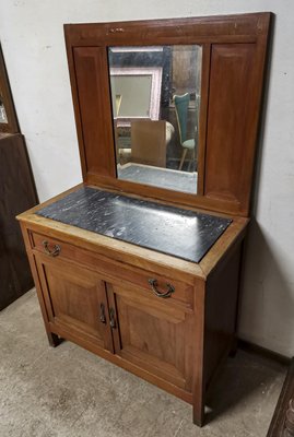 Italian Mahogany and Marble Top Sideboard with Mirror, 1930s-RAQ-1231491