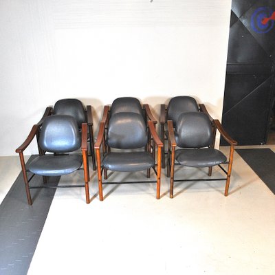 Italian Mahogany & Leather Dining Chairs, 1960s, Set of 4-JQO-850761