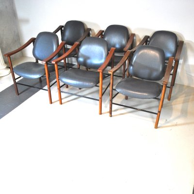 Italian Mahogany & Leather Dining Chairs, 1960s, Set of 4-JQO-850761